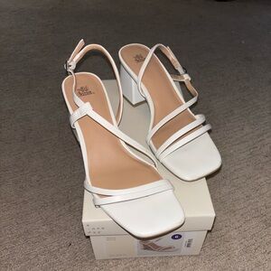 White Strappy Block Heels